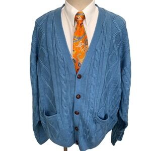Towncraft Cardigan Men 3XL Blue Grandpacore Heritage Dad Cable Knit Pocket VTG